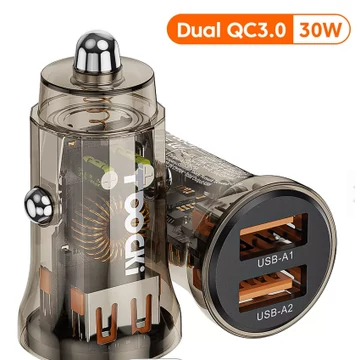 Szivargyújtós autós töltő 30W USB-A 12-24V átlátszó