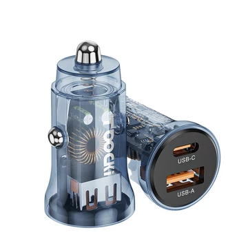 Szivargyújtós autós töltő 45W USB-C USB-A 12-24V átlátszó