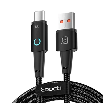 Gyorstöltő adatkábel 6A 66W USB-C és USB-A 100 cm fekete