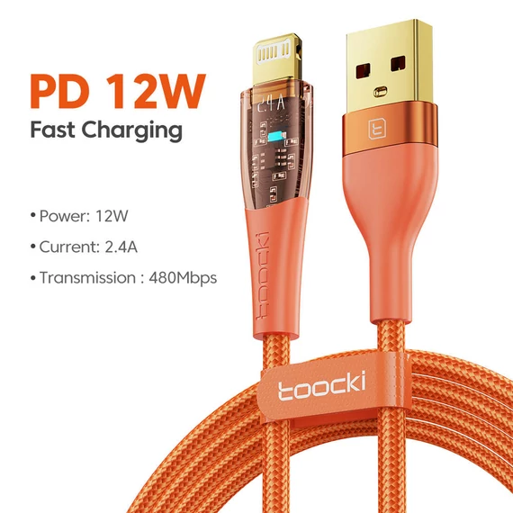 iPhone töltő adatkábel lightning USB 12W 2.4A iPhone 100 cm narancssárga